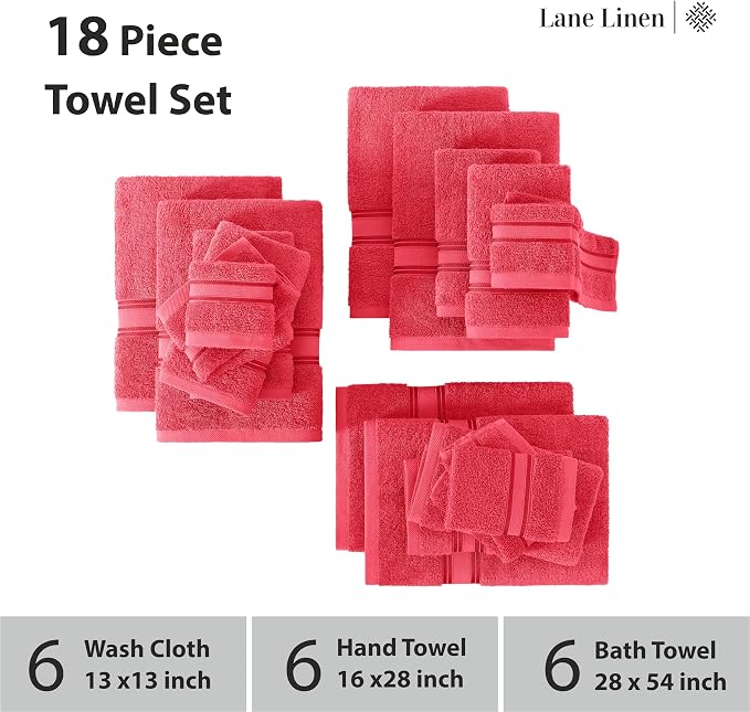LANE LINEN Towels for Bathroom – 18 Pack, 100% Cotton, Zero Twist, 6 Bath - Image 3