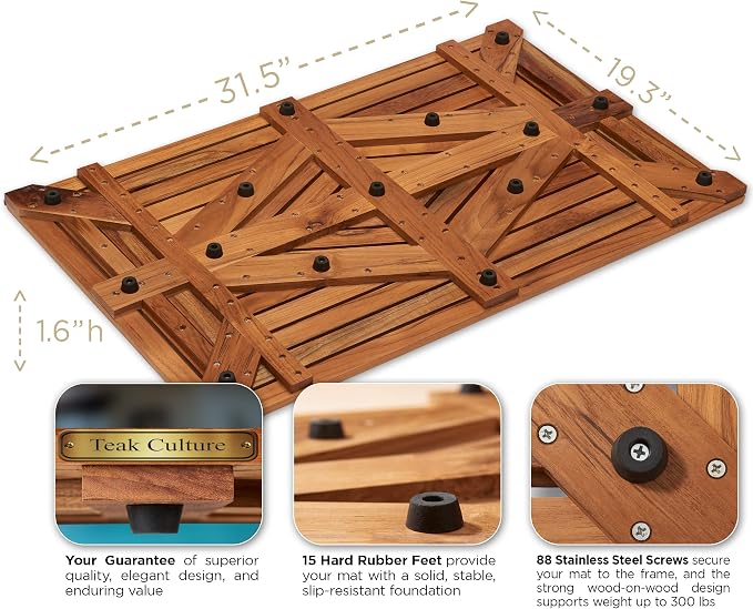 Designer Teak Shower Mat Large 31.5 X 19.5 Naturally Water-Resistant - Image 9