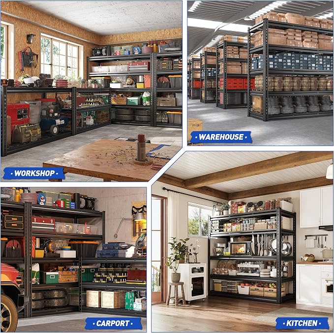 REIBII 48" W Garage Shelving, 5-Tier Wire Shelving Load 2750LBS, Adjustable - Image 8