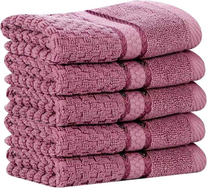 Ample Decor Grape Purple Wash Cloth Set of 5 100% Cotton - Image 7