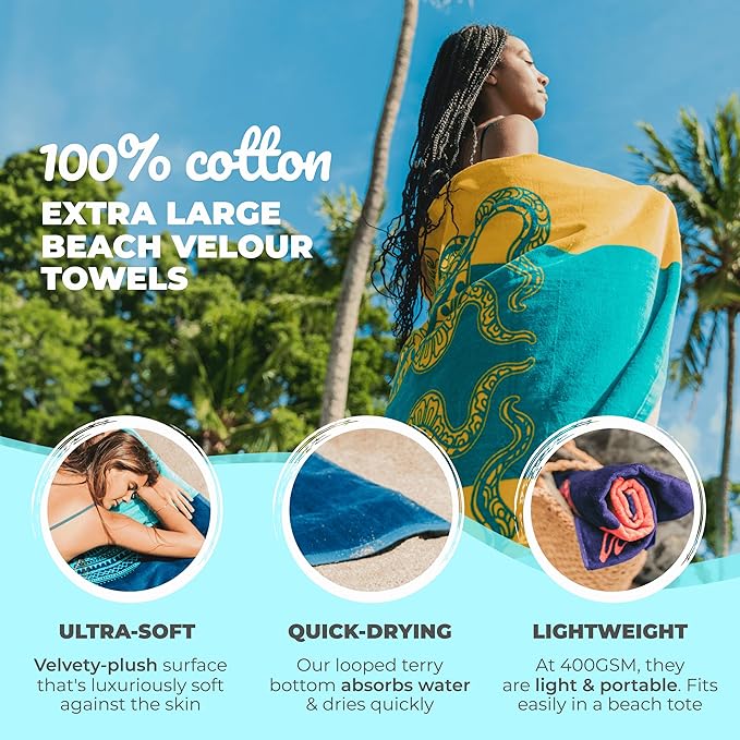 Nova Blue Octopus Beach Towel – Orange & Teal Colorway - Image 2