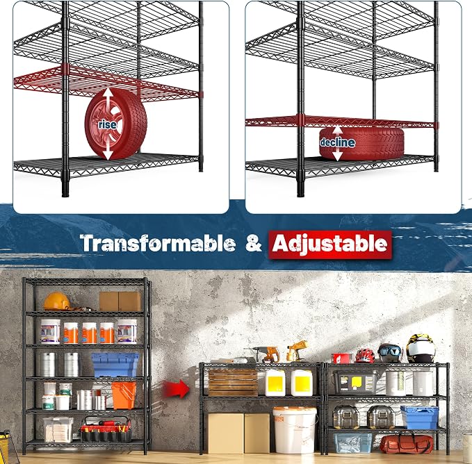 Storage Shelves Metal Shelving Unit 6Tier Wire Shelving Rack 1200LBS Heavy Duty - Image 5