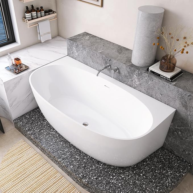 67" Acrylic Back-to-Wall Bathtub, Freestanding Bathtubs, Stand Alone Tub by MEDUNJESS