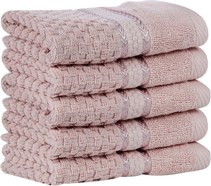 Ample Decor 100% Cotton Soft Pink Washcloths Set of 5 - Image 7