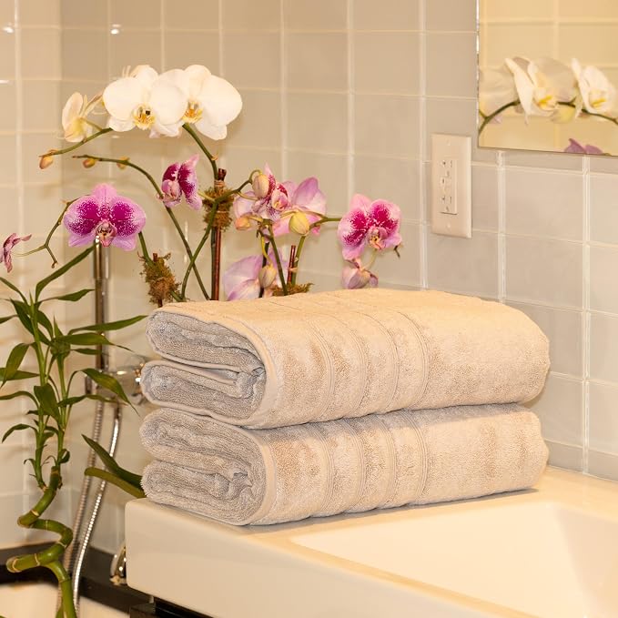 Mosobam Luxury Turkish Towels Set of 2 Bath Sheets 35X70 Light Grey 700 GSM - Image 2