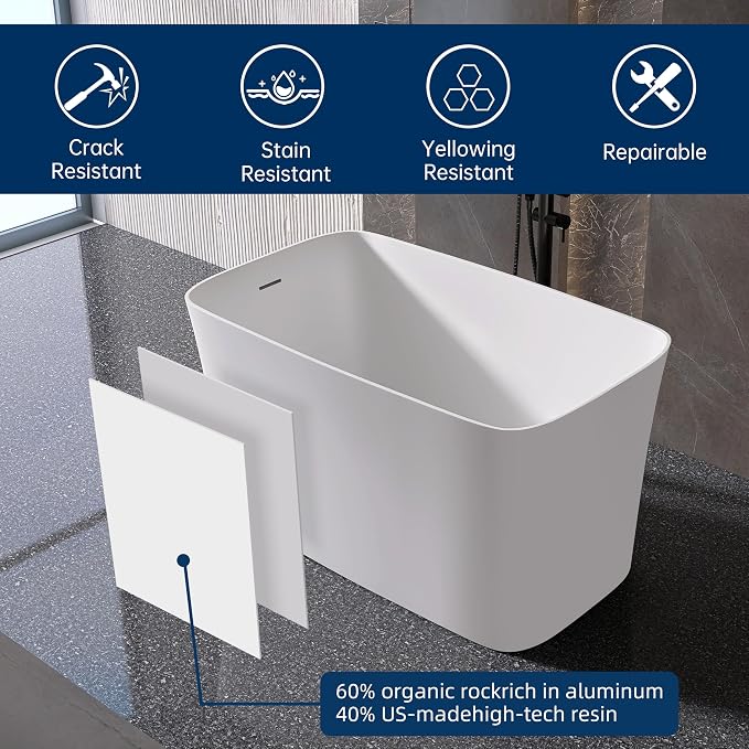 47" Stone Resin Freestanding Bathtub, Freestanding Bathtub - Image 6
