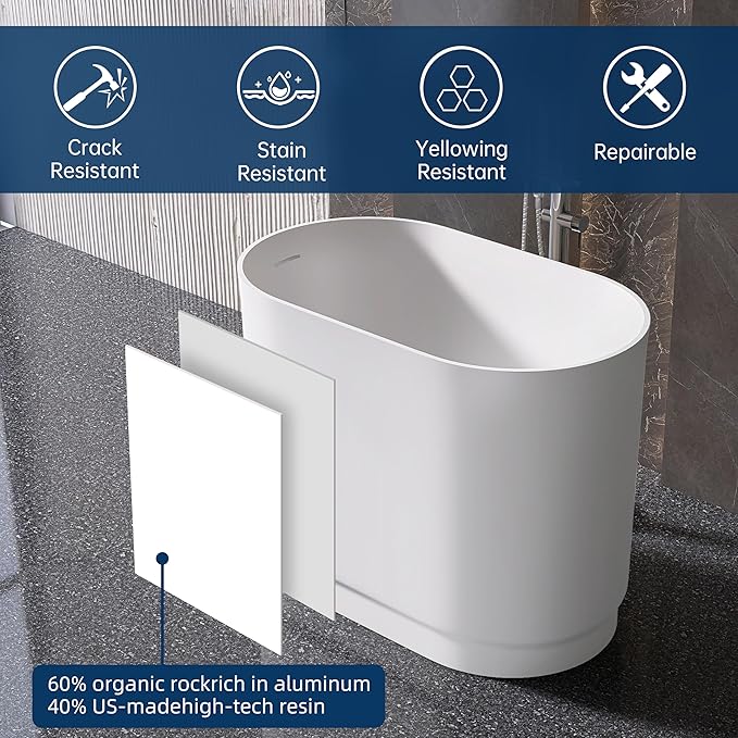 39" Stone Resin Janpanese Soaking Tub, Freestanding Deep Soaking Bathtub - Image 2
