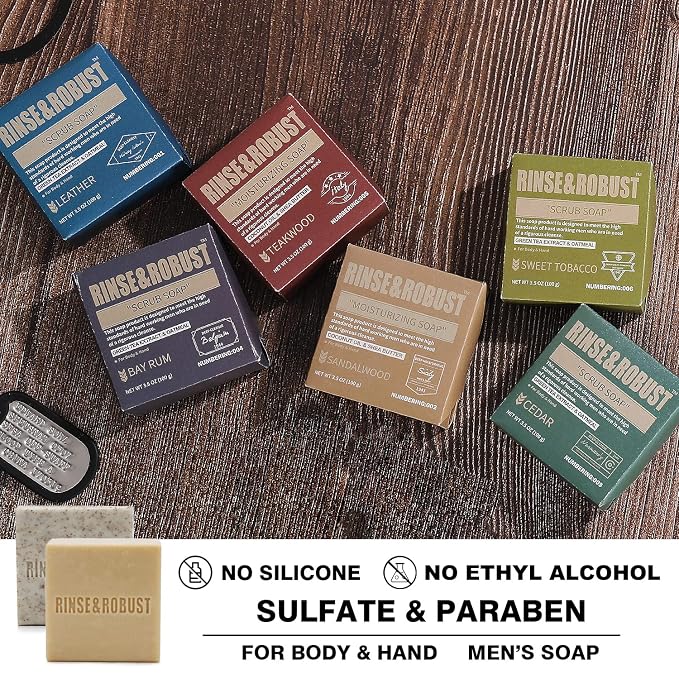 Rinse & Robust Mens Natural Bar Soap 6Pcs Handmade Cleansing Soap Bar Set - Image 4