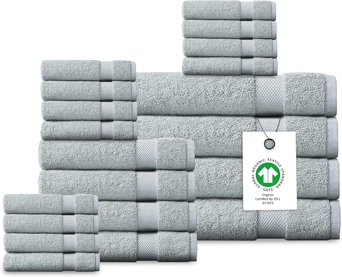 Delara Organic Cotton Luxuriously Plush Bath Towel 20 Piece Set|GOTS & Oeko-TEX by Delara