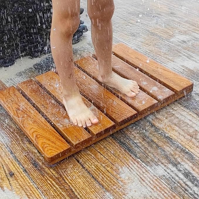 Teak Wood Shower Mat, Non-Slip Bathroom Floor Mat - Image 6