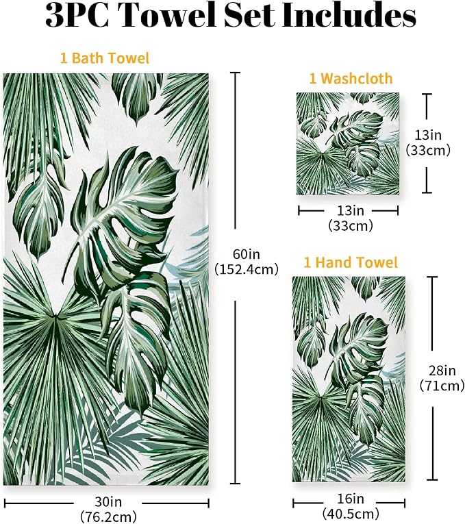 Deliciosa Palms Tropical Plants 3 Piece Towel Bathroom Sets, 1 Bath Towel - Image 2