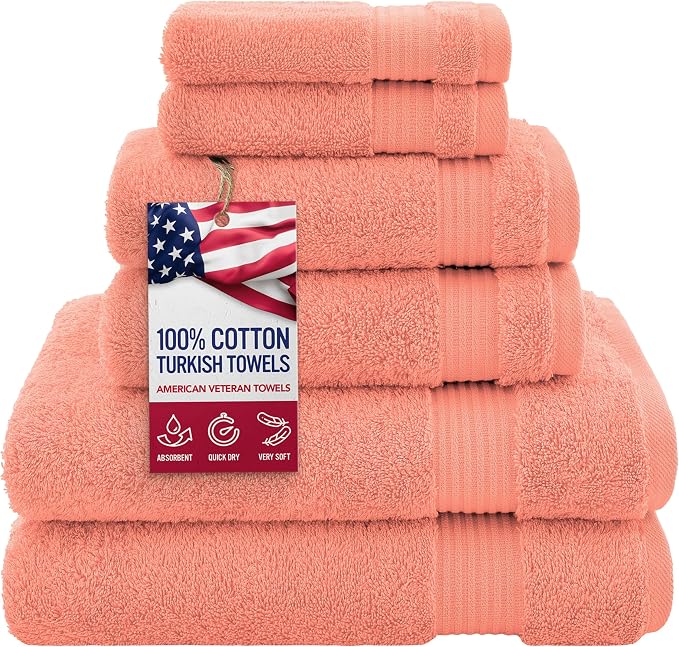 American Veteran Towel, 100% Cotton Turkish 6 Piece Towel Set, Luxury Towels by American+Veteran+Towel