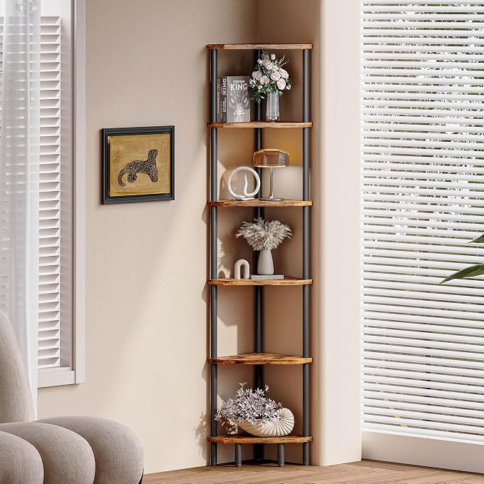 6 Tier Corner Shelf, 66.5'' Tall Standing Shelf, Narrow Display Shelf Stand - Image 5