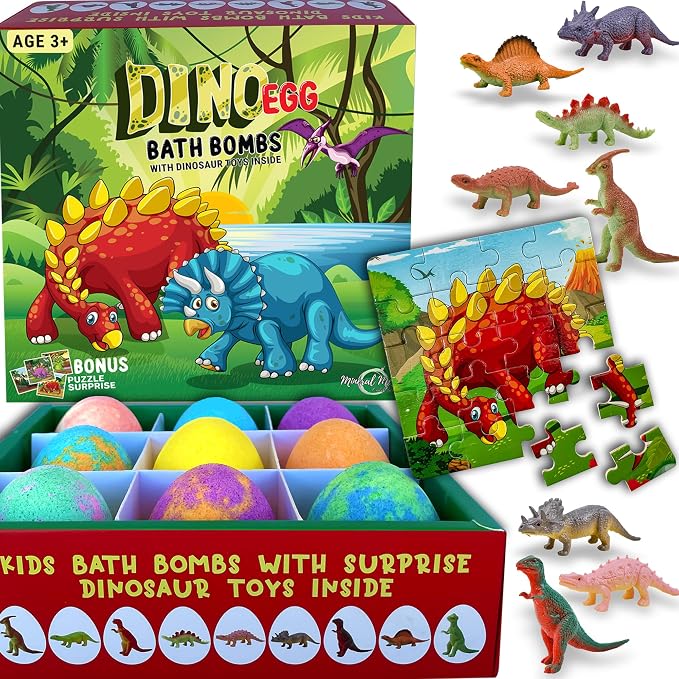 Bath Bombs for Kids with Surprise Toys Inside Plus Dinosaur Puzzle by MineralMeCalifornia