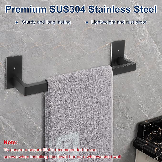 NearMoon Self Adhesive Bathroom Towel Bar, Stainless Steel Square Bath Wall - Image 4