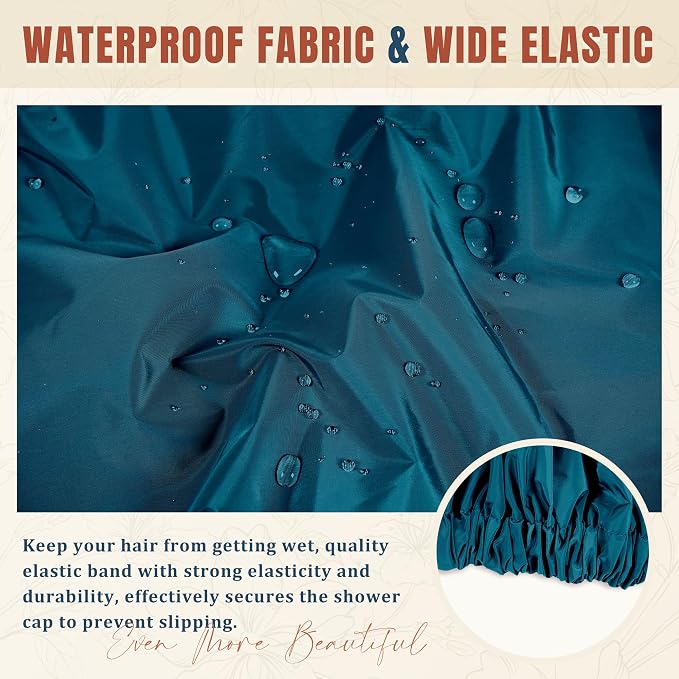 Reusable Shower Cap for Women, Stylish Large Waterproof Shower Bonnet Washable - Image 6
