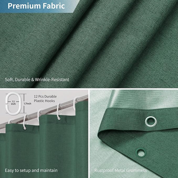2-in-1 Waterproof Fabric Shower Curtain or Liner, Linen Textured, Breathable - Image 6