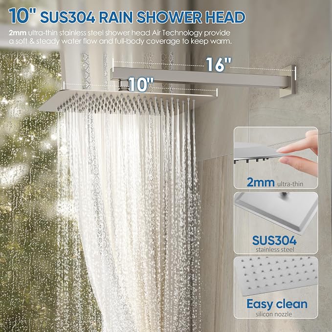Shower System with Tub Spout, All Metal Tub Shower Faucet Set with 10" Rain - Image 3
