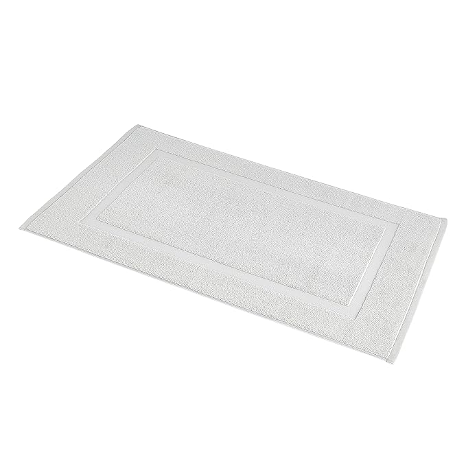 Amazon Basics Banded Bathroom Bath Rug Mat, Soft Silver, 31 inches L x 20 by AmazonBasics