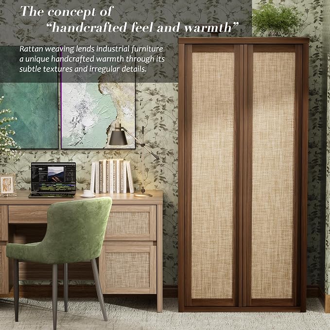Yechen 67" Tall Kitchen Pantry Cabinet, Rattan Storage Cabinet - Image 3