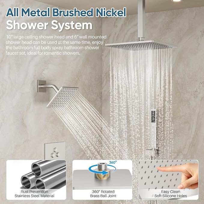 Nickel Shower System, Brushed Nickel Shower Faucet Set, 3 In 1 Push Button - Image 3