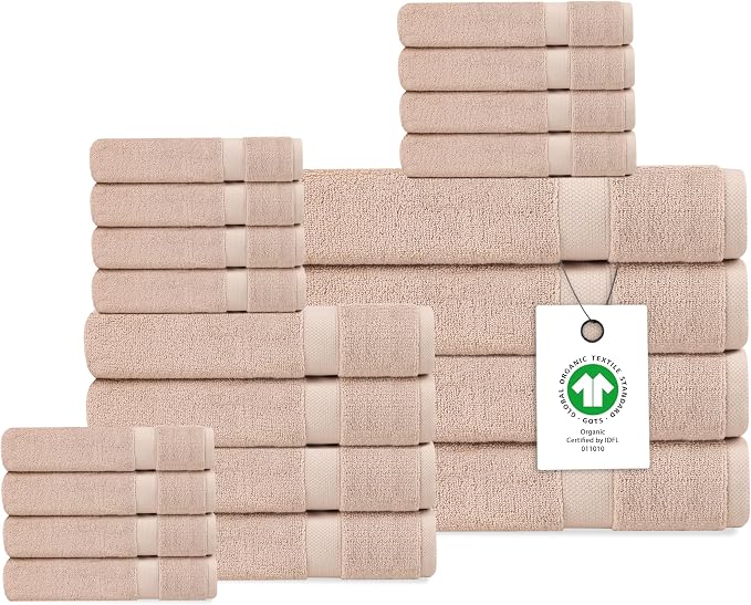 Delara Organic Cotton Luxuriously Plush Bath Towel 20 Piece Set|GOTS & Oeko-TEX by Delara