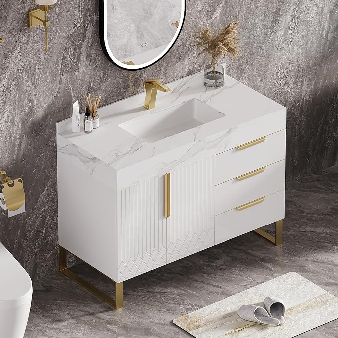 homary 35" White Freestanding Bathroom Vanity Set, Floor-Mounted Single Sink - Image 7