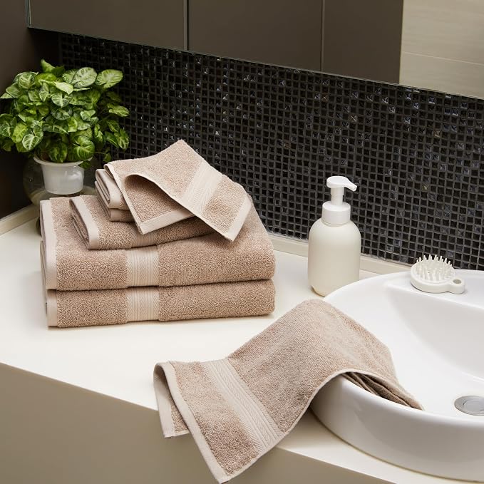 Amazon Basics Fade Resistant Bath, Hand and Washcloth Towel Set, 100% Cotton - Image 7