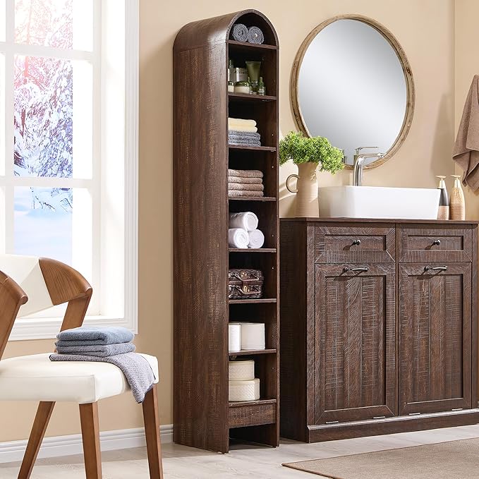 67" Tall Arched Bathroom Storage Cabinet, 8-Tier Modern Farmhouse Storage by IFBUYFarmhouseFurniture