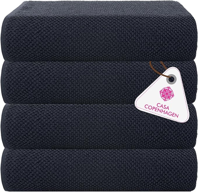 CASA COPENHAGEN Popcorn Textured 4 Pieces Bath Towel Set- Navy Blue, 550 GSM 4 by CASACOPENHAGEN