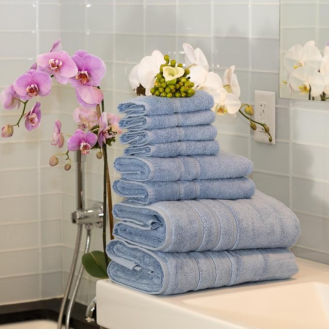 Mosobam Luxury Turkish 8pc Towel Set 30X58 16X30 13X13 Allure Blue 700 GSM - Image 2
