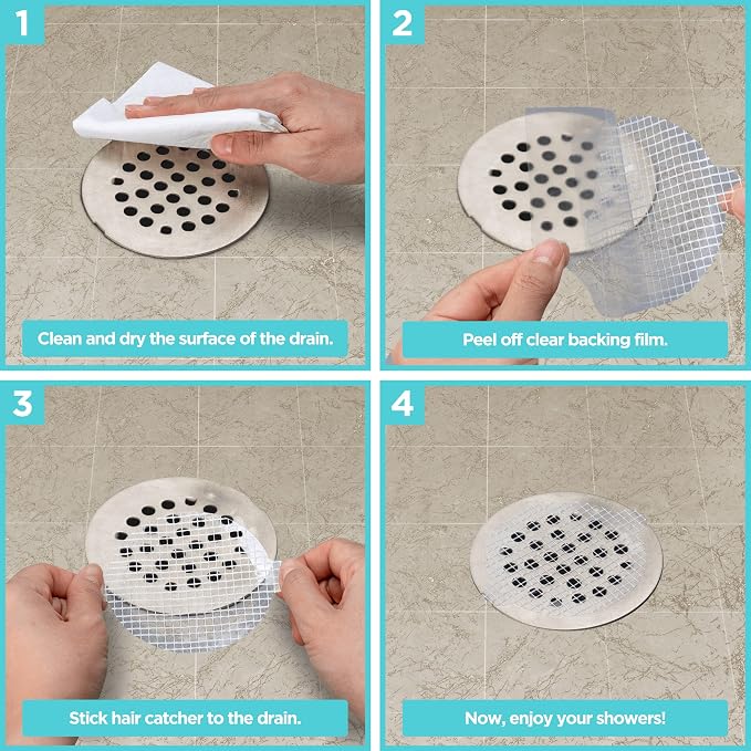 50 Pack, Disposable Shower Drain Hair Catcher Mesh Stickers… - Image 5
