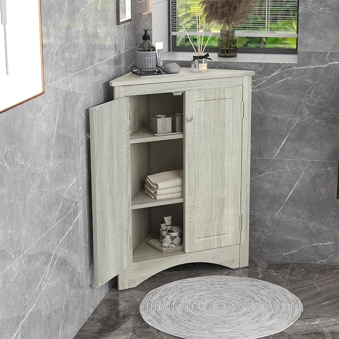 Corner Storage Cabinet with Adjustable Shelves, Triangle Bathroom & Kitchen - Image 7