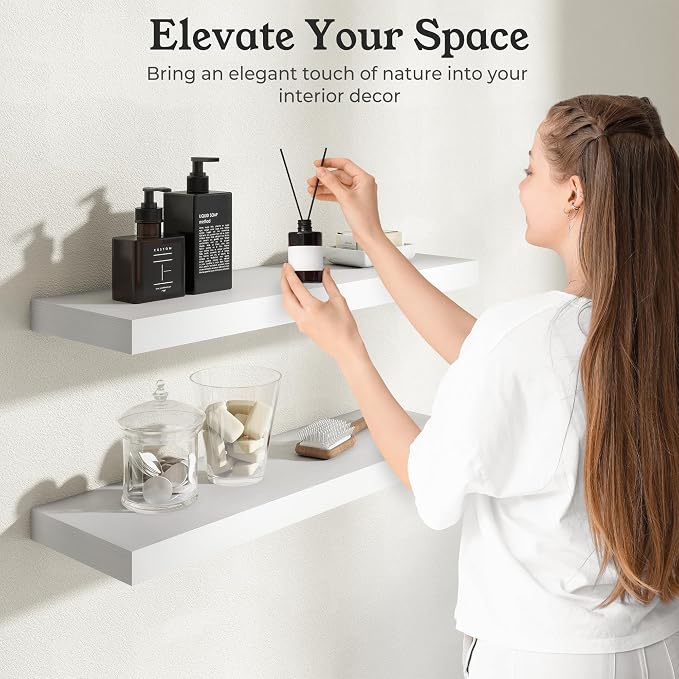 Floating Shelves for Wall, 9.3" Deep Wall Mounted Wood Shelves for Bathroom - Image 5