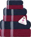 CASA COPENHAGEN Solitaire Mix 6 Pieces Towel Set- Navy + Burgundy, 600 GSM by CASACOPENHAGEN