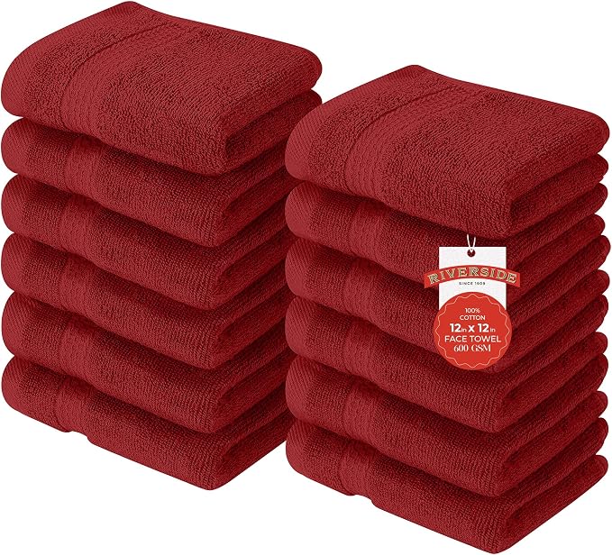RIVERSIDE 12 Pack Premium 100% Cotton Face Washcloths, 550 GSM, 12 x 12 Inches by RIVERSIDE