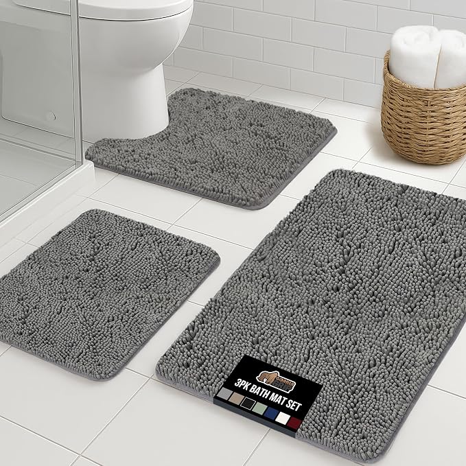 GORILLA GRIP Area Rug Sets 3 Piece, Bath Mat Set and Oval Toilet Base by GorillaGrip