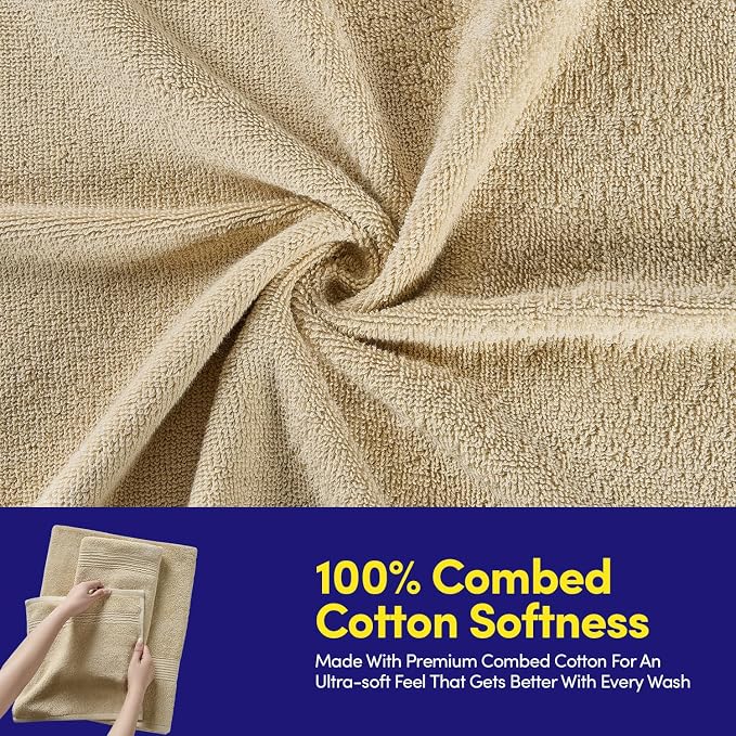 Bath Towels 8 Piece Towel Set – 100% Combed Cotton – Bath + Hand + Washcloths – - Image 3