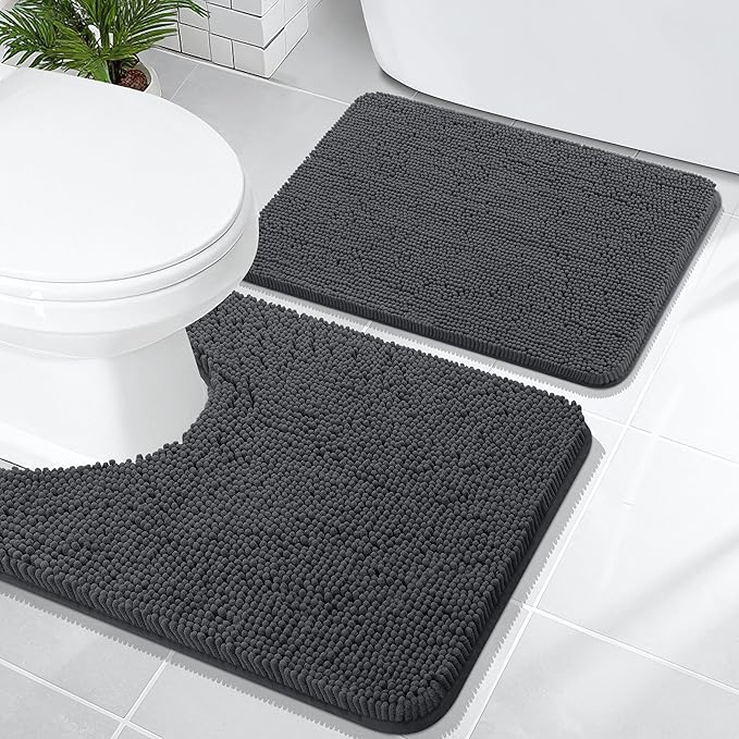 OLANLY Bathroom Rugs Sets 2 Piece, Soft Absorbent Chenille Bath Mats and by OLANLY