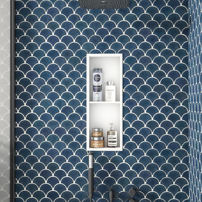 Stainless Steel Shower Niche 8"×24" White Double Shelves No Tiled Needed Niche - Image 2