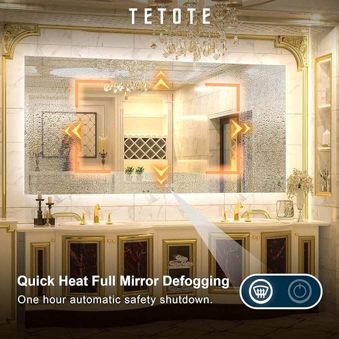 TETOTE 72 x 36 Inch LED Bathroom Mirror Backlit, Vanity Mirror - Image 3