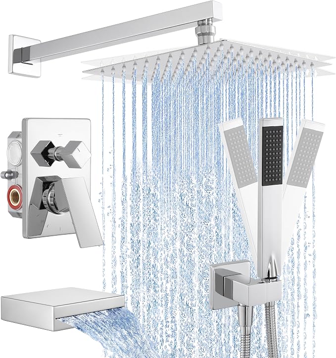 KES Chrome Shower System with Tub Spout Bath Shower Faucet Set 10 Inch Rain by KES