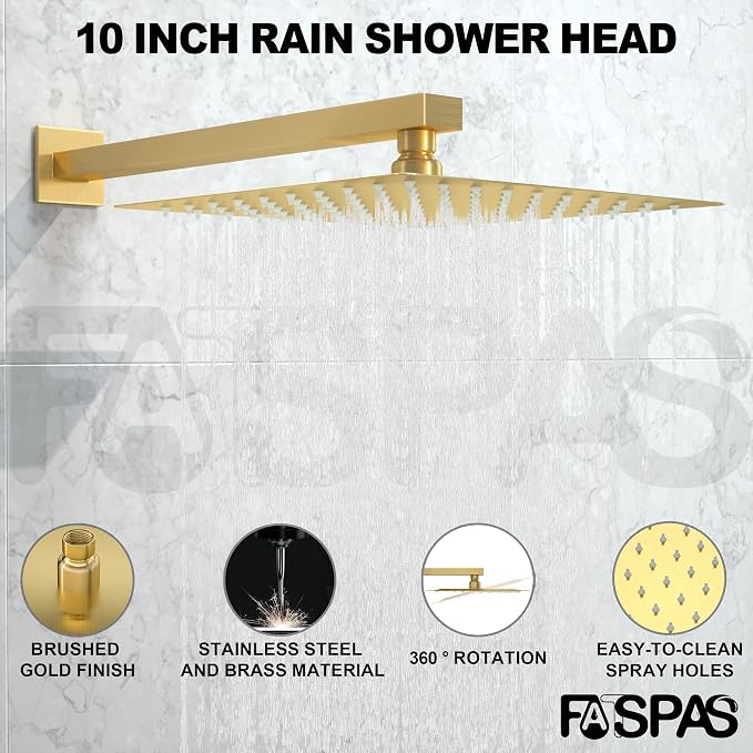 Shower System with Tub Spout, Shower Faucet Set with 10 Inch Rain Showerhead - Image 2