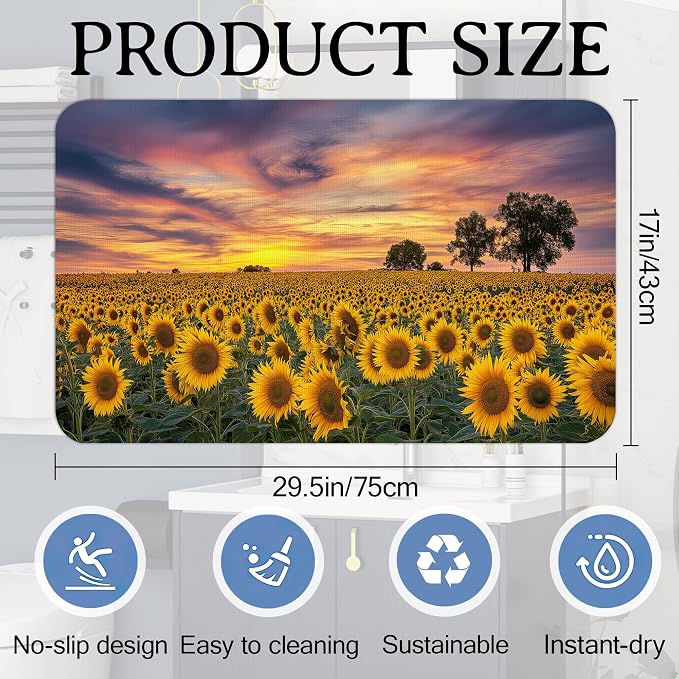 Sunflowers Floral Bath Mat for Bathroom, Washable Cover Floor Rug Carpets Floor - Image 2