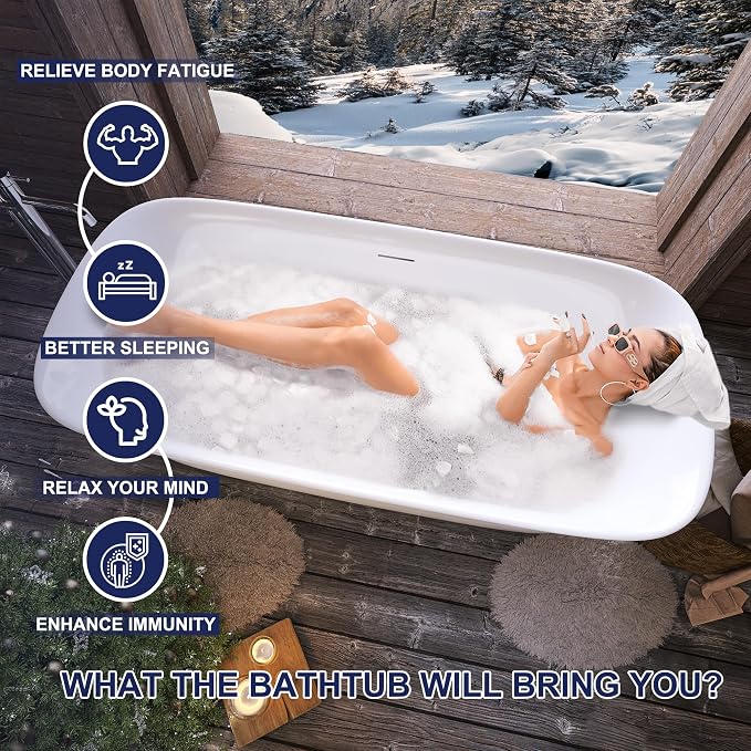 59" Acrylic Free Standing Tub, Stand Alone Tub, Freestanding Bathtub, Soaking - Image 2