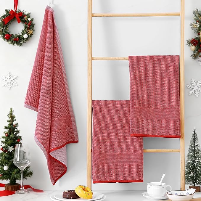 Homaxy Premium Kitchen Towels, Large Cotton Kitchen Hand Towels, Flat and Terry - Image 3