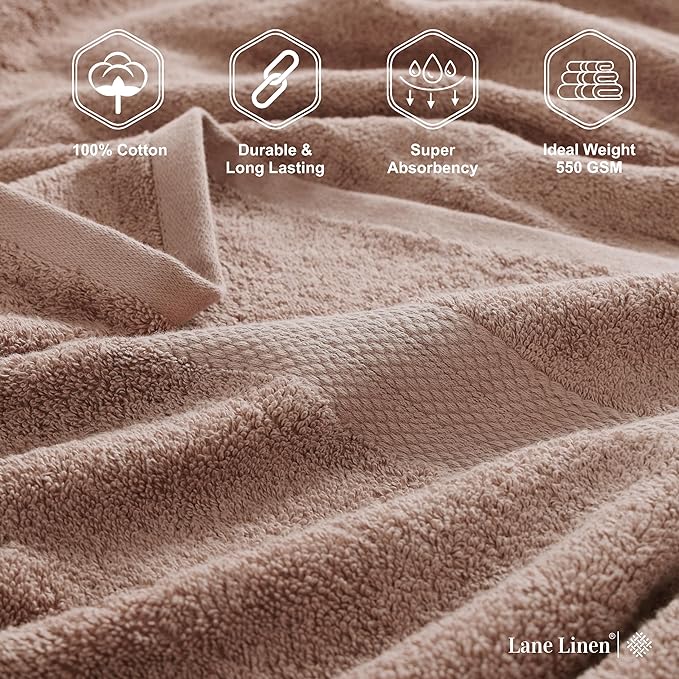 LANE LINEN 100% Mercerized Cotton Luxury Bathroom Towels Set - Image 6