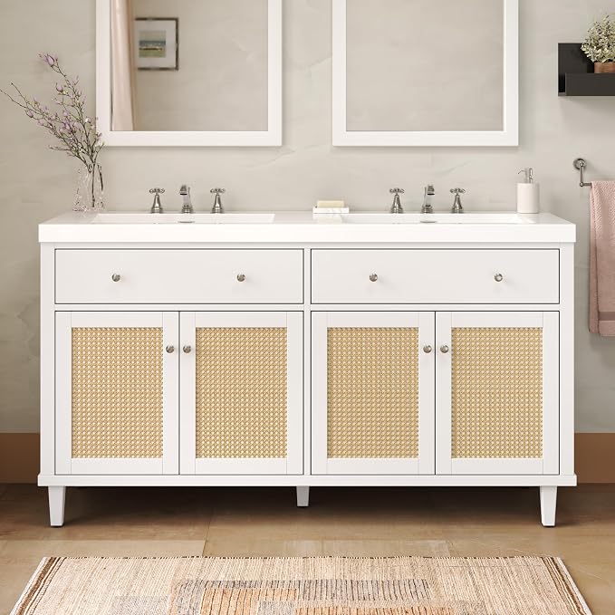 60 Inch Bathroom Vanity with Double SMC Sink Combo Set, Large Double Sink by Virubi