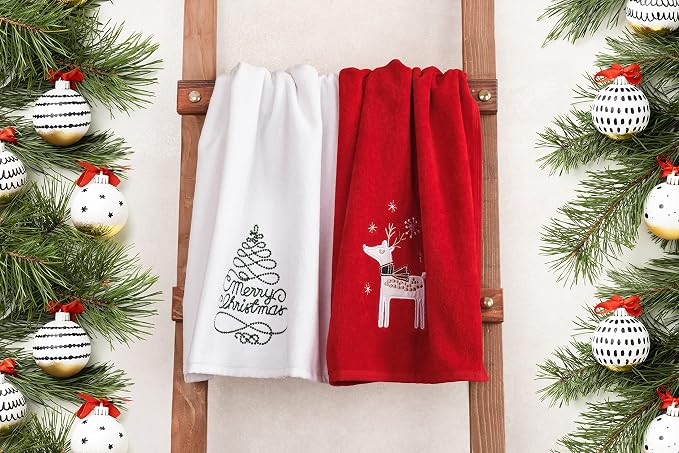 American Soft Linen Christmas Bath Towels Bathroom Set, 2 Packed Embroidered - Image 4