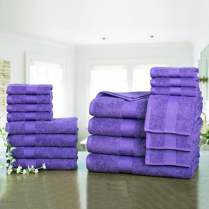 Ample Decor Bathroom Towel Set of 18-4 Hand Towel, 4 Bath Towel, 10 Wash Cloths - Image 3